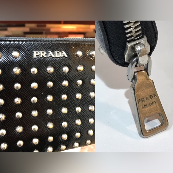 PRADA Vernice Studded Saffiano Leather Zip Around Wallet π€©π₯ - Picture 11 of 17